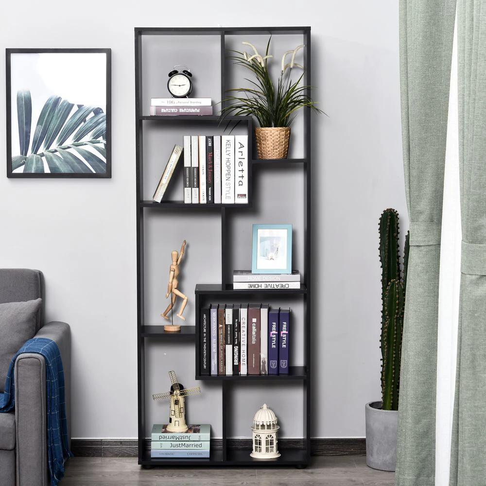 178cm 8-Shelf Bookcase w/ Melamine Surface Foot Pads Black Multipurpose 8-Grid Homcom by HOMCOM