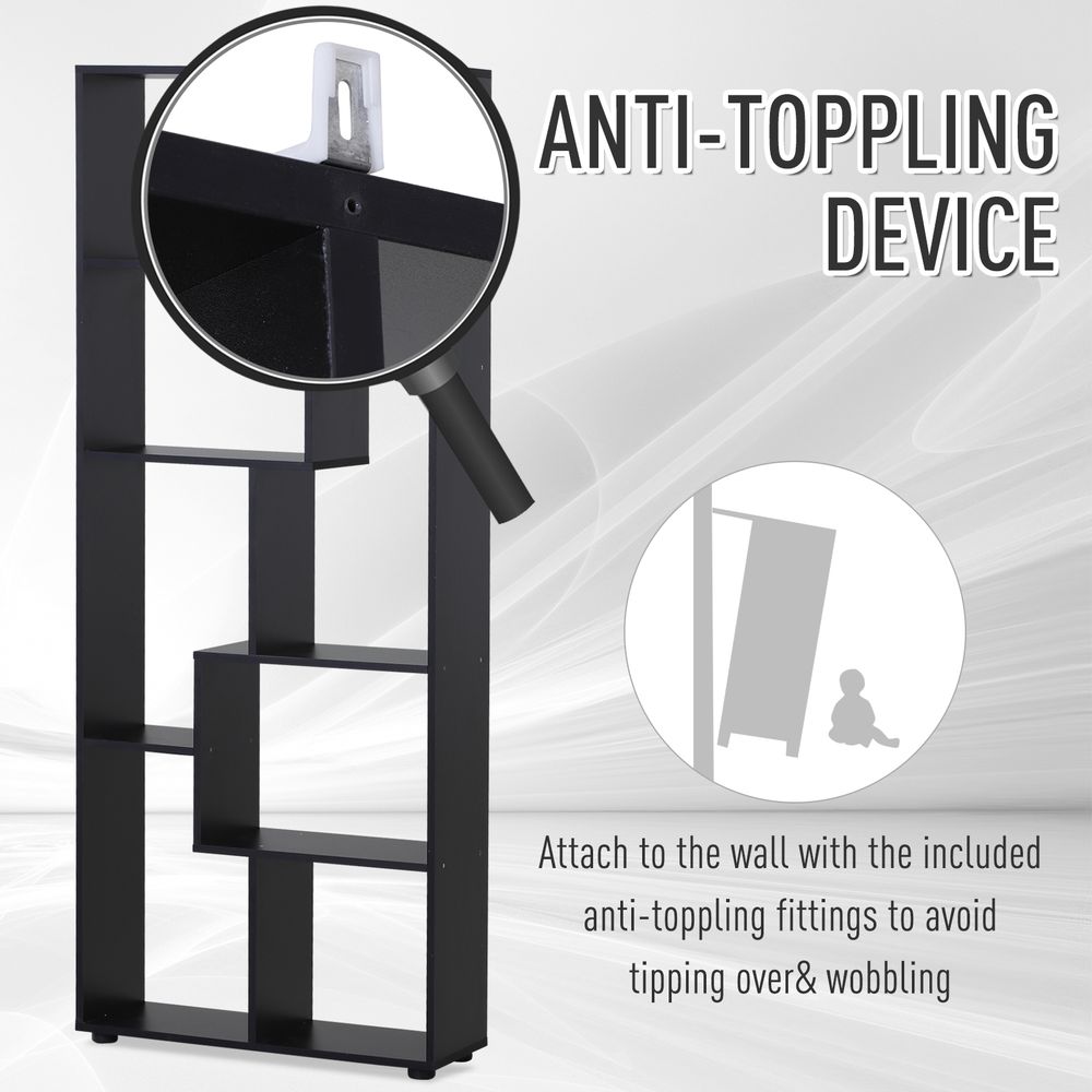 178cm 8-Shelf Bookcase w/ Melamine Surface Foot Pads Black Multipurpose 8-Grid Homcom - Bookcase from HOMCOM