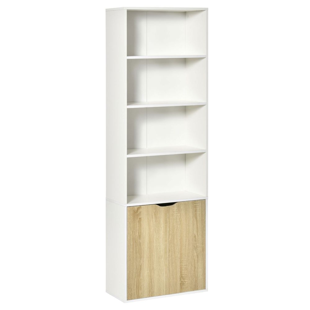 2 Door 4 Shelves Tall Bookcase Cupboard Display Unit Homcom White and Oak - Bookcase from HOMCOM