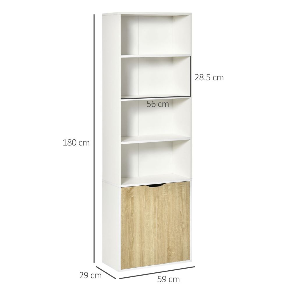 2 Door 4 Shelves Tall Bookcase Cupboard Display Unit Homcom White and Oak - Bookcase from HOMCOM