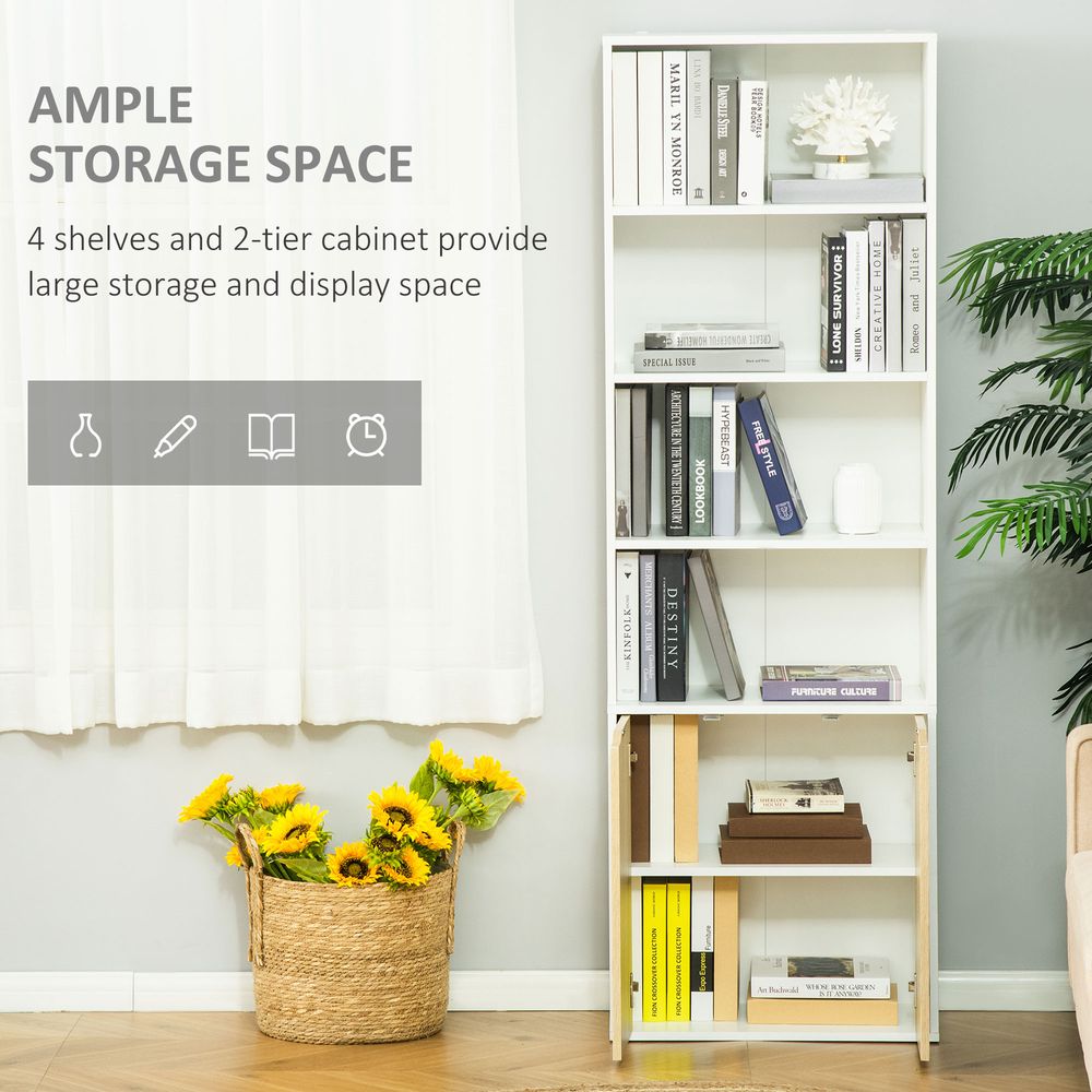 2 Door 4 Shelves Tall Bookcase Cupboard Display Unit Homcom White and Oak - Bookcase from HOMCOM