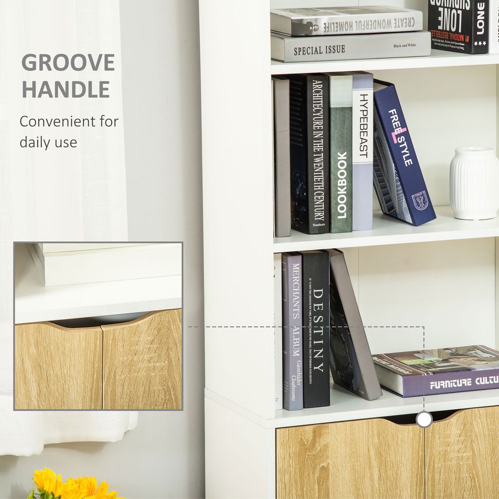 2 Door 4 Shelves Tall Bookcase Cupboard Display Unit Homcom White and Oak - Bookcase from HOMCOM