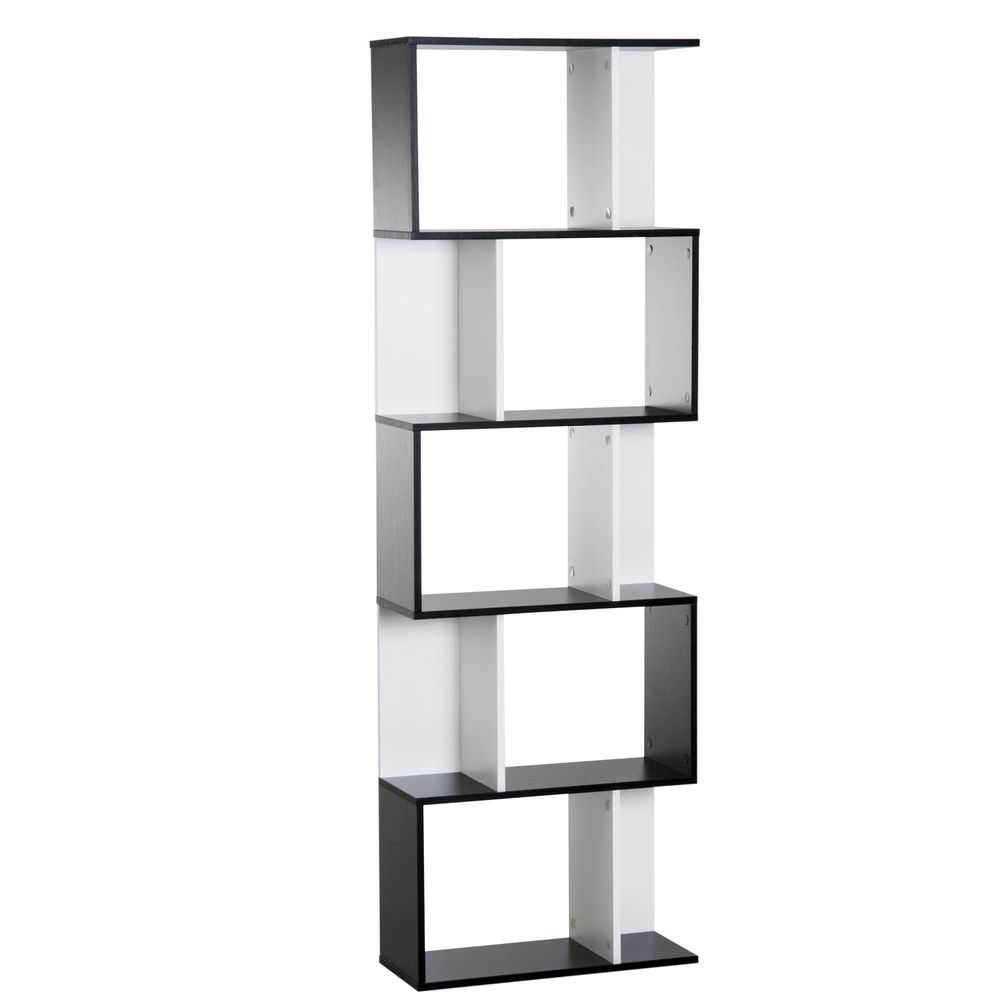 5-tier Bookcase Storage Display Shelving S Shape design Unit Divider Black - Bookcase from HOMCOM
