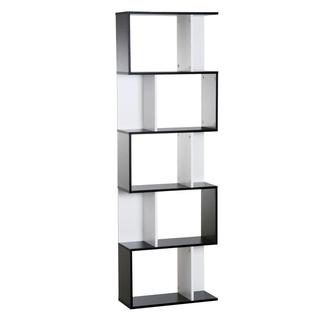 5-tier Bookcase Storage Display Shelving S Shape design Unit Divider Black by HOMCOM