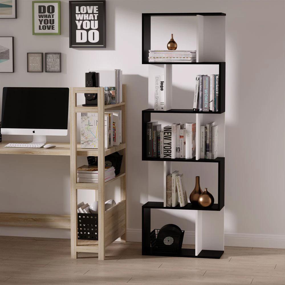 5-tier Bookcase Storage Display Shelving S Shape design Unit Divider Black by HOMCOM