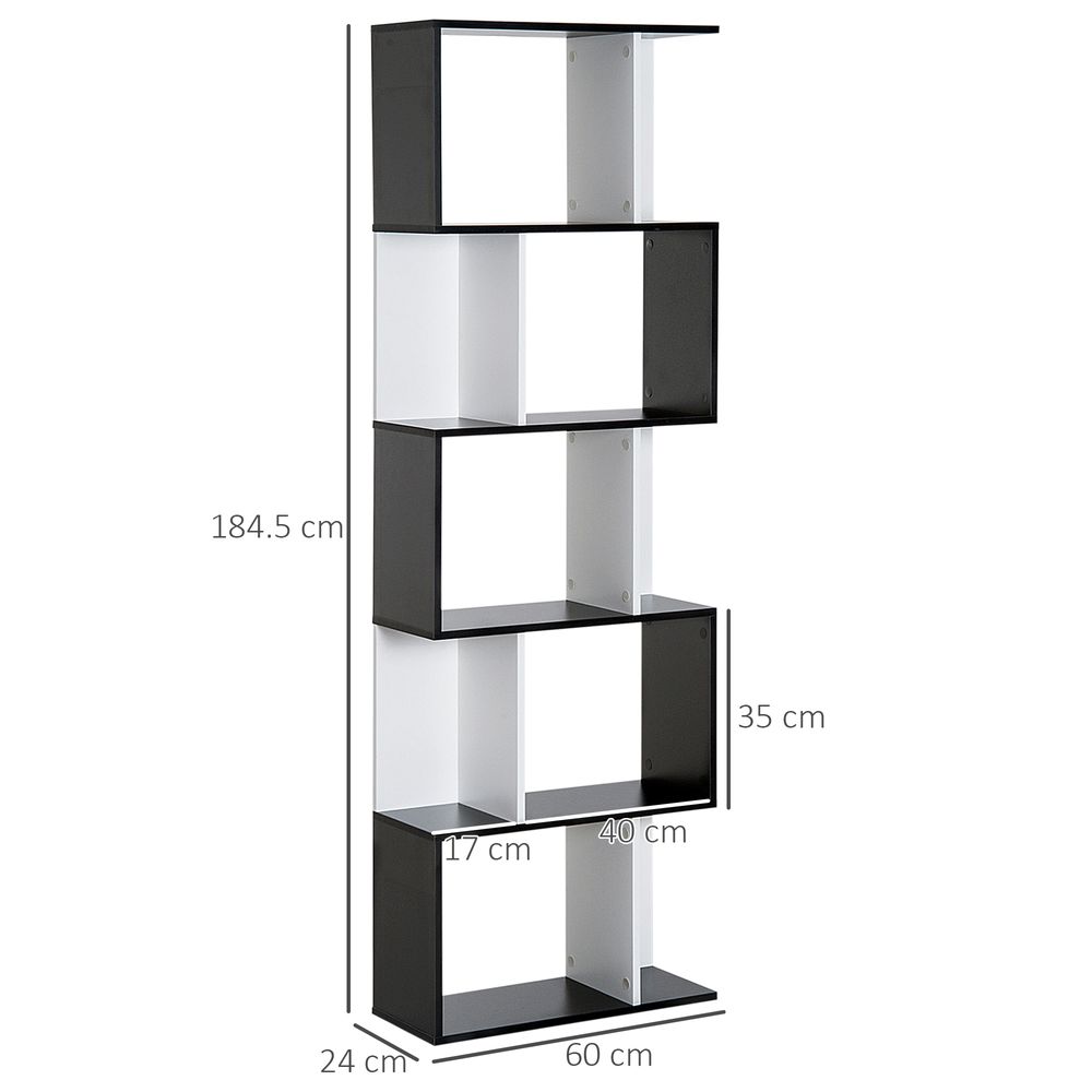 5-tier Bookcase Storage Display Shelving S Shape design Unit Divider Black - Bookcase from HOMCOM
