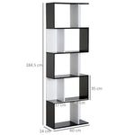 5-tier Bookcase Storage Display Shelving S Shape design Unit Divider Black by HOMCOM