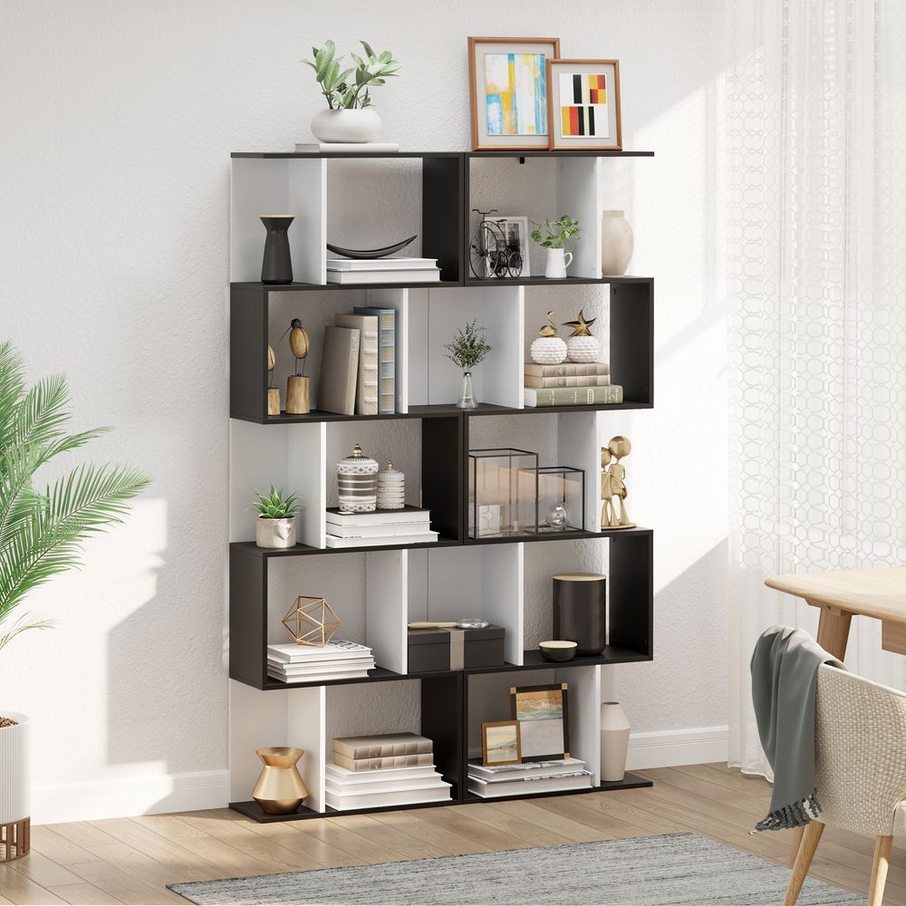 5-tier Bookcase Storage Display Shelving S Shape design Unit Divider Black - Bookcase from HOMCOM