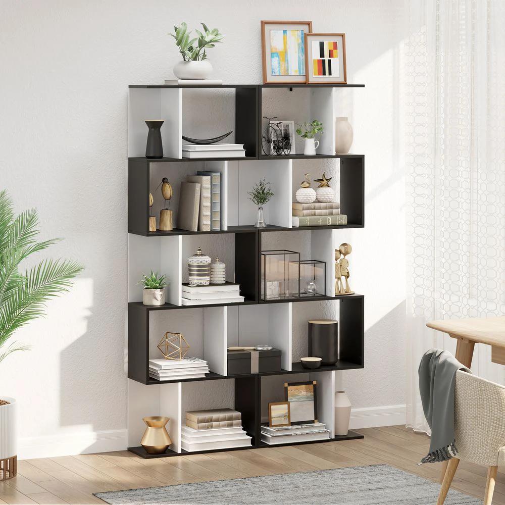 5-tier Bookcase Storage Display Shelving S Shape design Unit Divider Black by HOMCOM