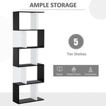 5-tier Bookcase Storage Display Shelving S Shape design Unit Divider Black by HOMCOM