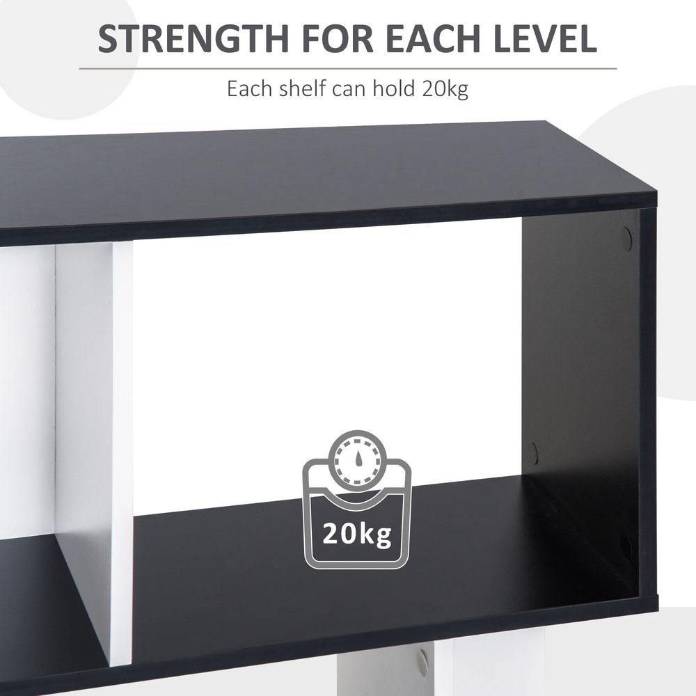 5-tier Bookcase Storage Display Shelving S Shape design Unit Divider Black - Bookcase from HOMCOM