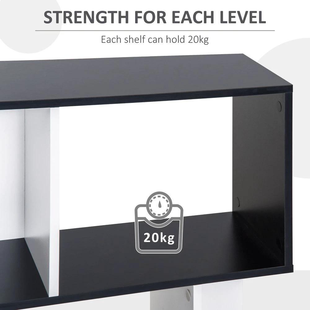 5-tier Bookcase Storage Display Shelving S Shape design Unit Divider Black by HOMCOM