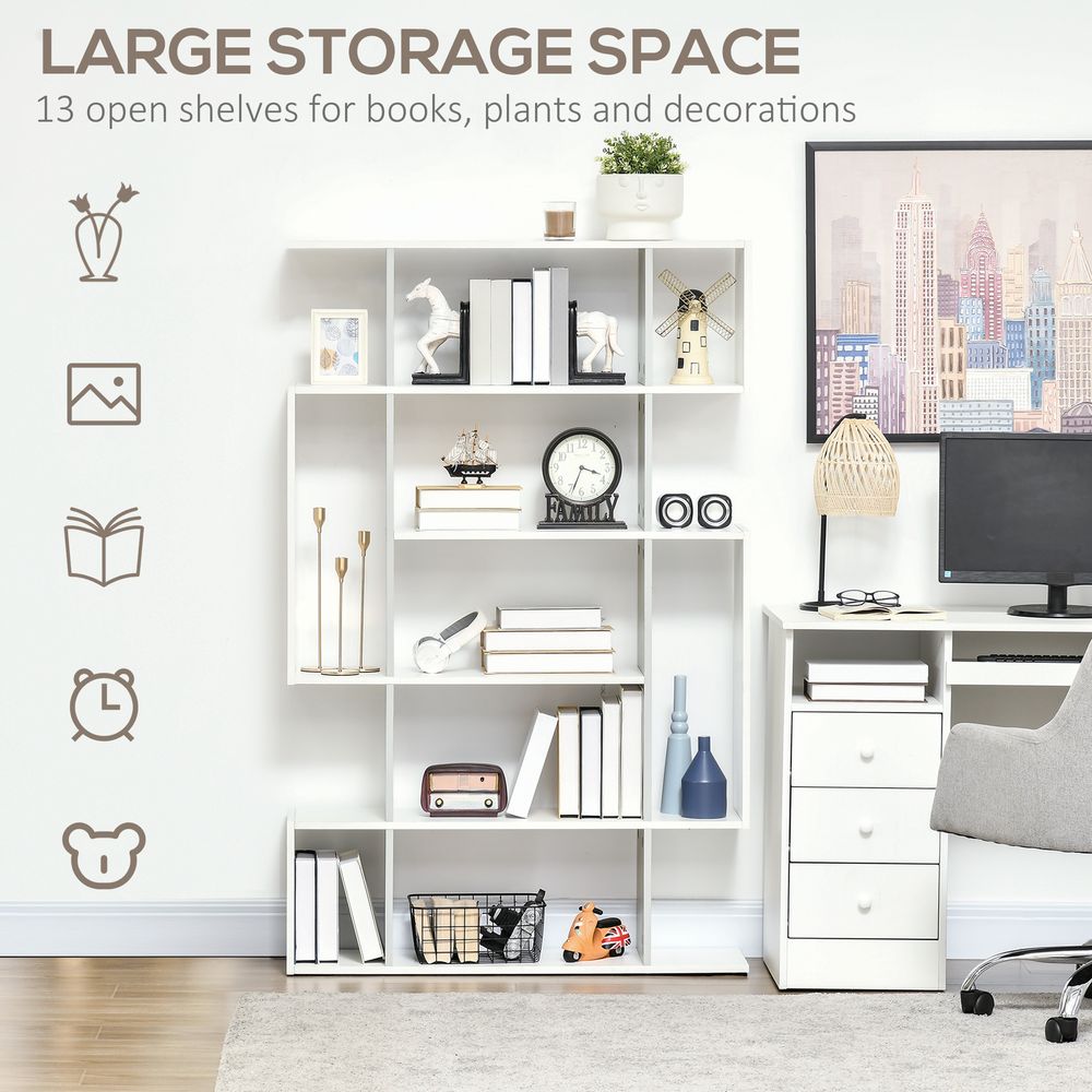 5-Tier Bookshelf, Modern Bookcase with 13 Open Shelves, White - Bookcase from HOMCOM