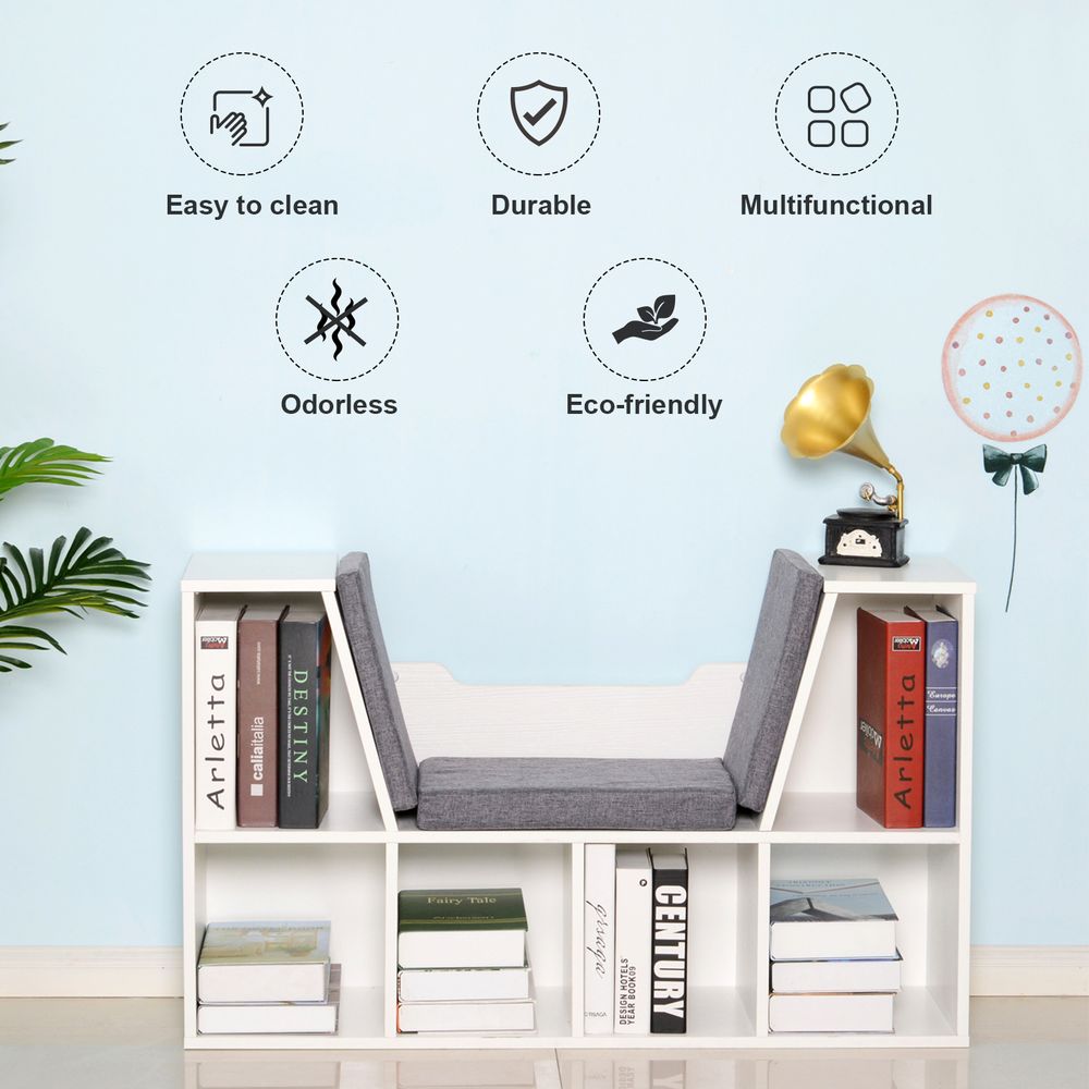 Bookcase Storage W/Particle Board Sponge Linen, 102W x 30D x 61Hcm-White/Grey - Bookcase from HOMCOM