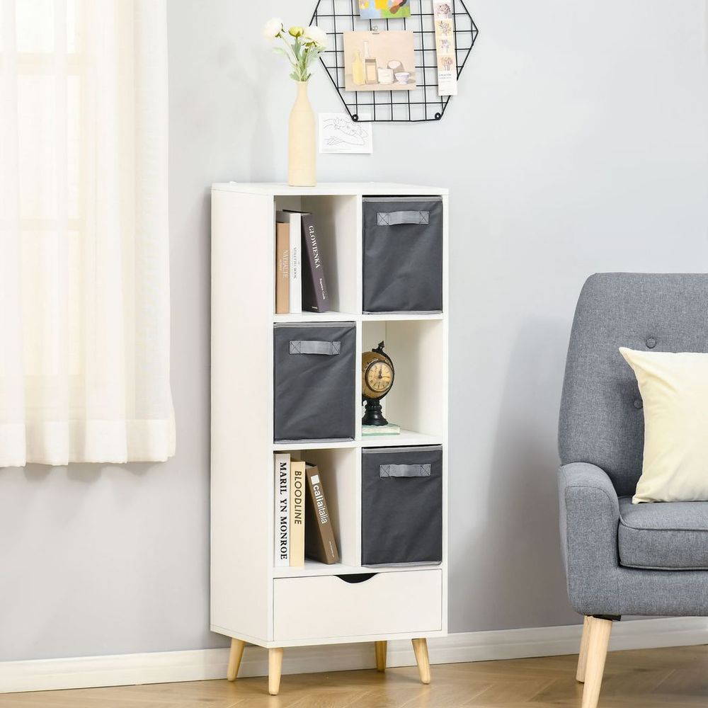 Modern Bookcase Tall Bookcase with Storage Shelves Drawer for Study - Bookcase from HOMCOM