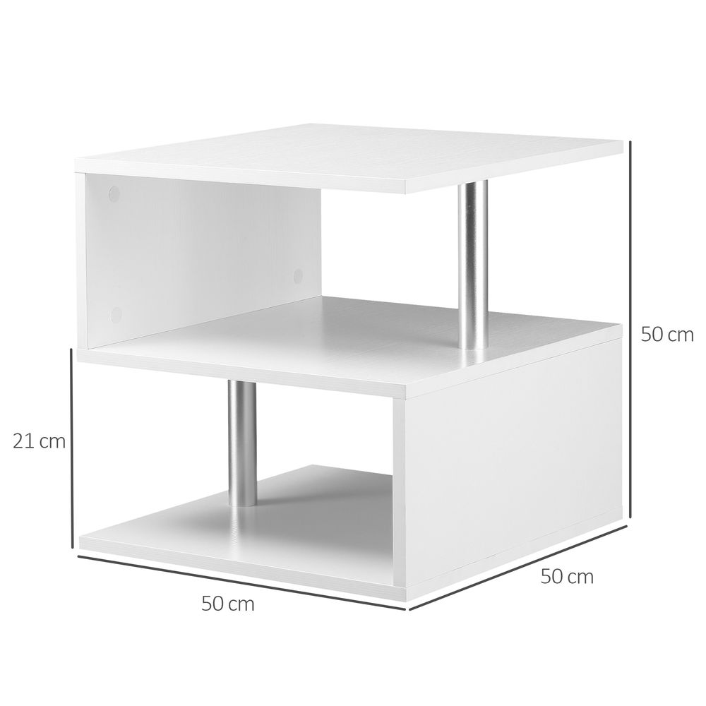 Side Table 2 Tier Storage Shef Organizer Bookcase End Desk Stand Display White - Bookcase from HOMCOM
