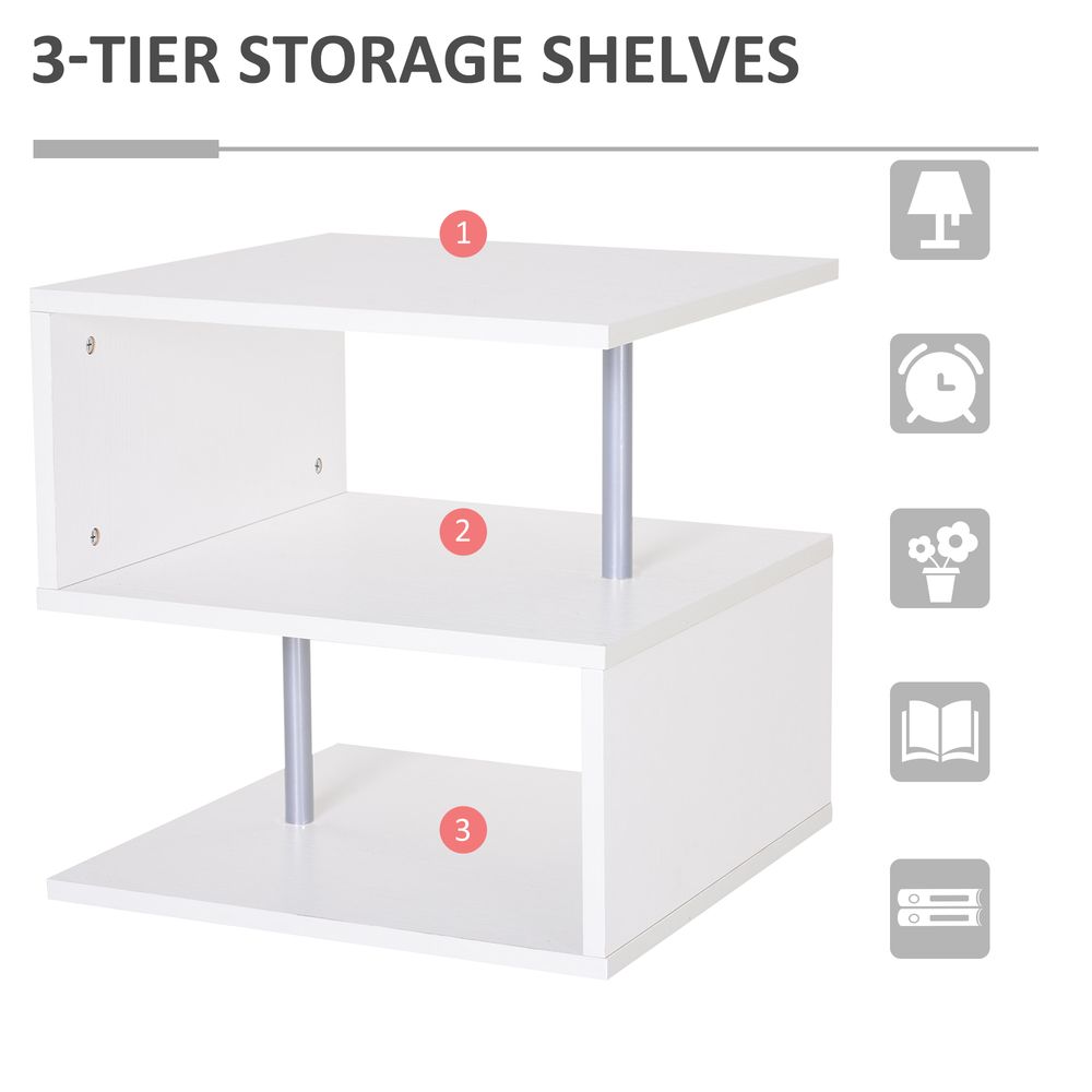 Side Table 2 Tier Storage Shef Organizer Bookcase End Desk Stand Display White - Bookcase from HOMCOM