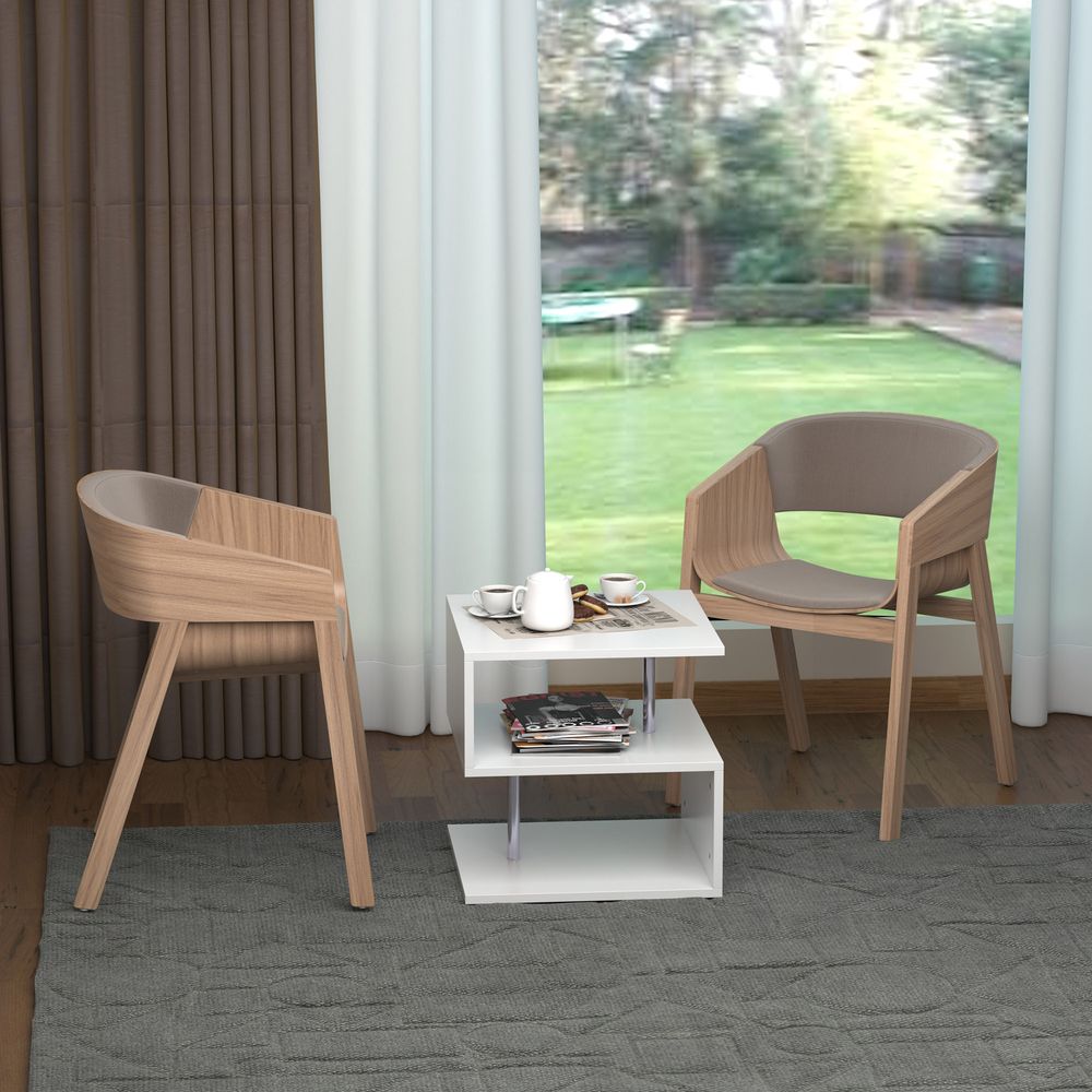 Side Table 2 Tier Storage Shef Organizer Bookcase End Desk Stand Display White - Bookcase from HOMCOM