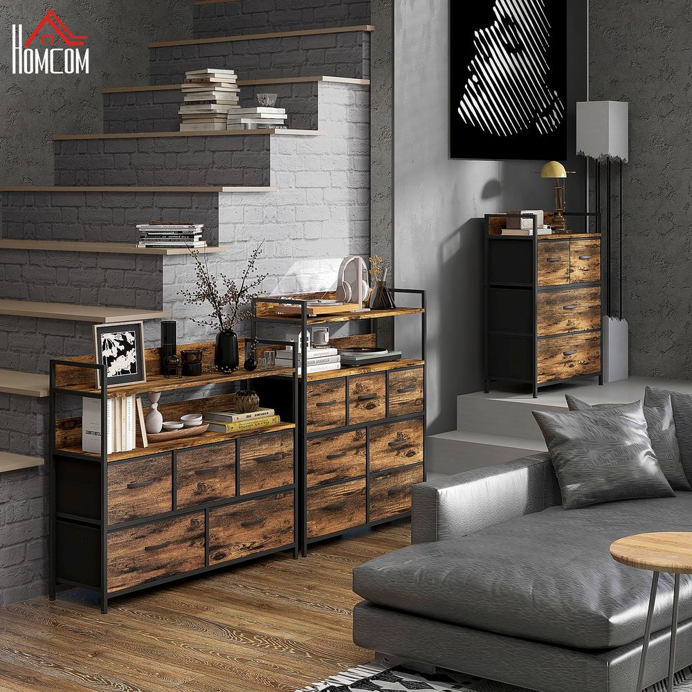 Bedroom Chest of Drawers 7 Drawer Dresser w/ Shelves, Rustic Brown - Chest of Drawers from HOMCOM