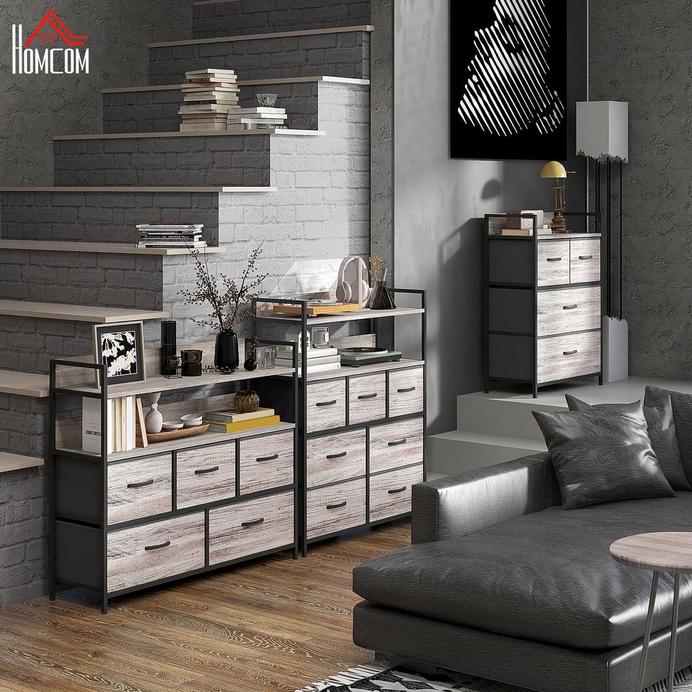 Bedroom Chest of Drawers 7 Drawer Dresser w/ Shelves, Rustic Brown - Chest of Drawers from HOMCOM