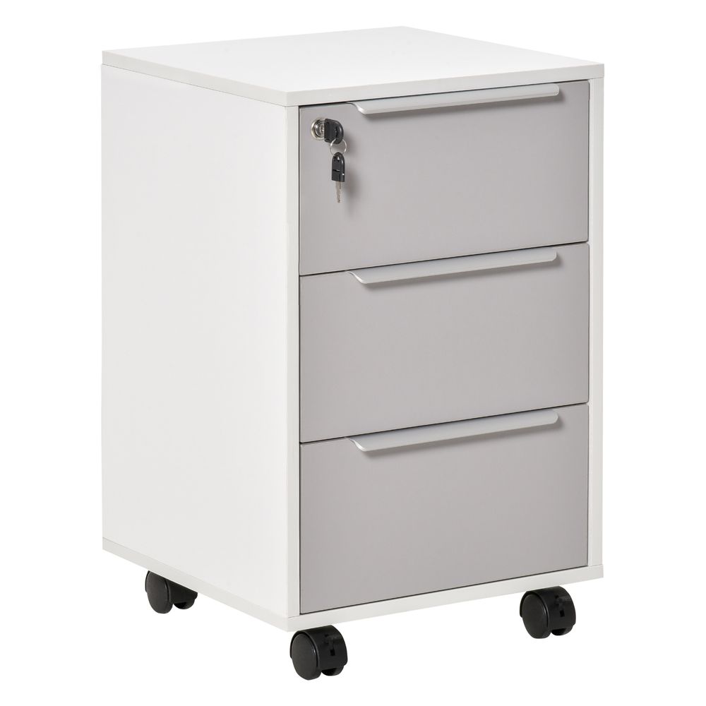 3-Drawer Homcom Locking File Cabinet Mobile Chest of Drawers Side Table Wheels - Chest of Drawers from HOMCOM