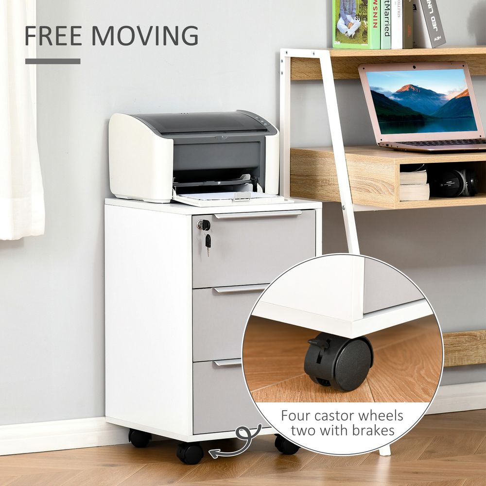 3-Drawer Homcom Locking File Cabinet Mobile Chest of Drawers Side Table Wheels - Chest of Drawers from HOMCOM