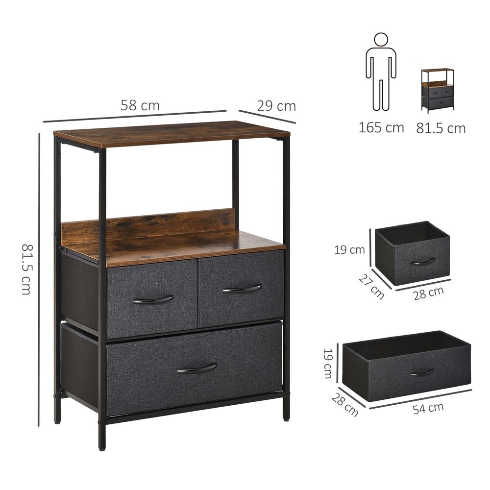 3 Drawer Storage Chest Unit Home w/ Shelves Home Living Bedroom Black Homcom - Chest of Drawers from HOMCOM