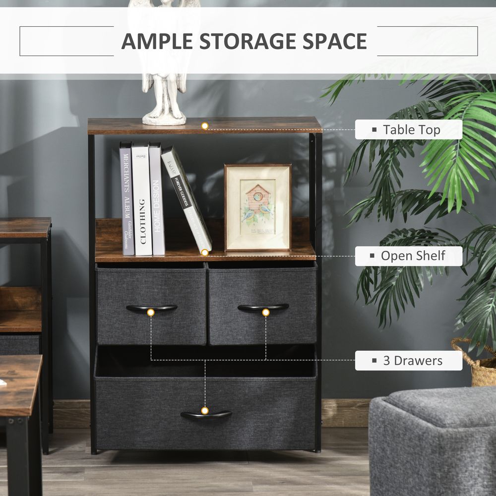 3 Drawer Storage Chest Unit Home w/ Shelves Home Living Bedroom Black Homcom - Chest of Drawers from HOMCOM
