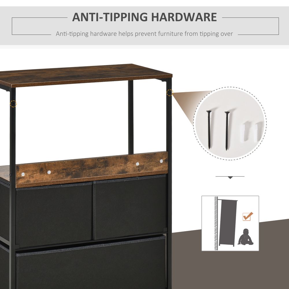 3 Drawer Storage Chest Unit Home w/ Shelves Home Living Bedroom Black Homcom - Chest of Drawers from HOMCOM