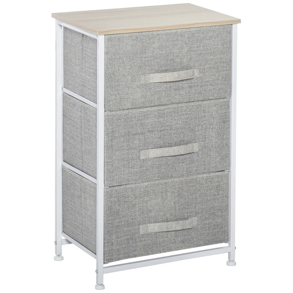 3-Tier Homcom Linen Drawer Cabinet Organizer Adjustable White, Oak and Light Grey - Chest of Drawers from HOMCOM