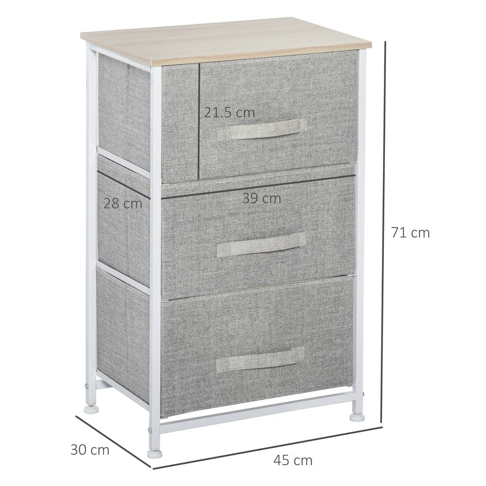 3-Tier Homcom Linen Drawer Cabinet Organizer Adjustable White, Oak and Light Grey - Chest of Drawers from HOMCOM