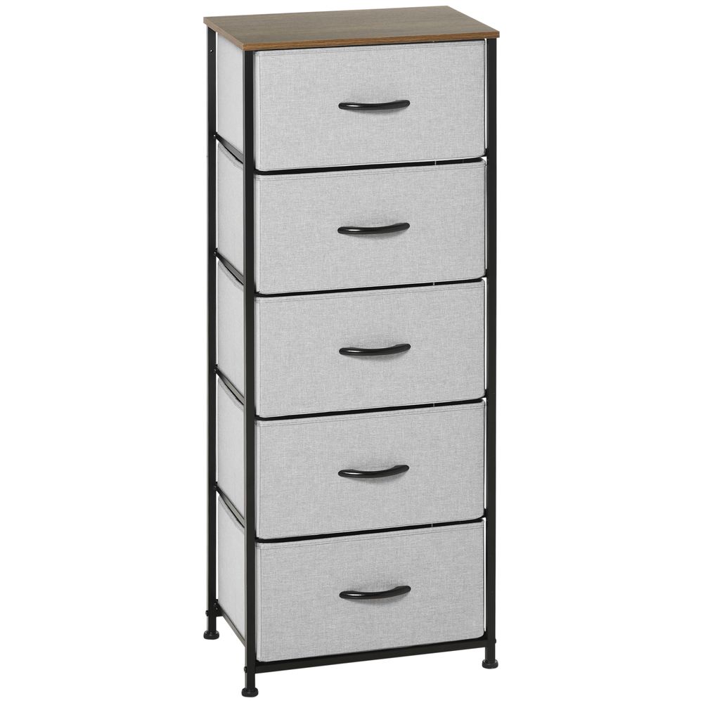 5 Drawer Fabric Chest of Drawers w/ Wooden Top for Closet Hallway Grey - Chest of Drawers from HOMCOM