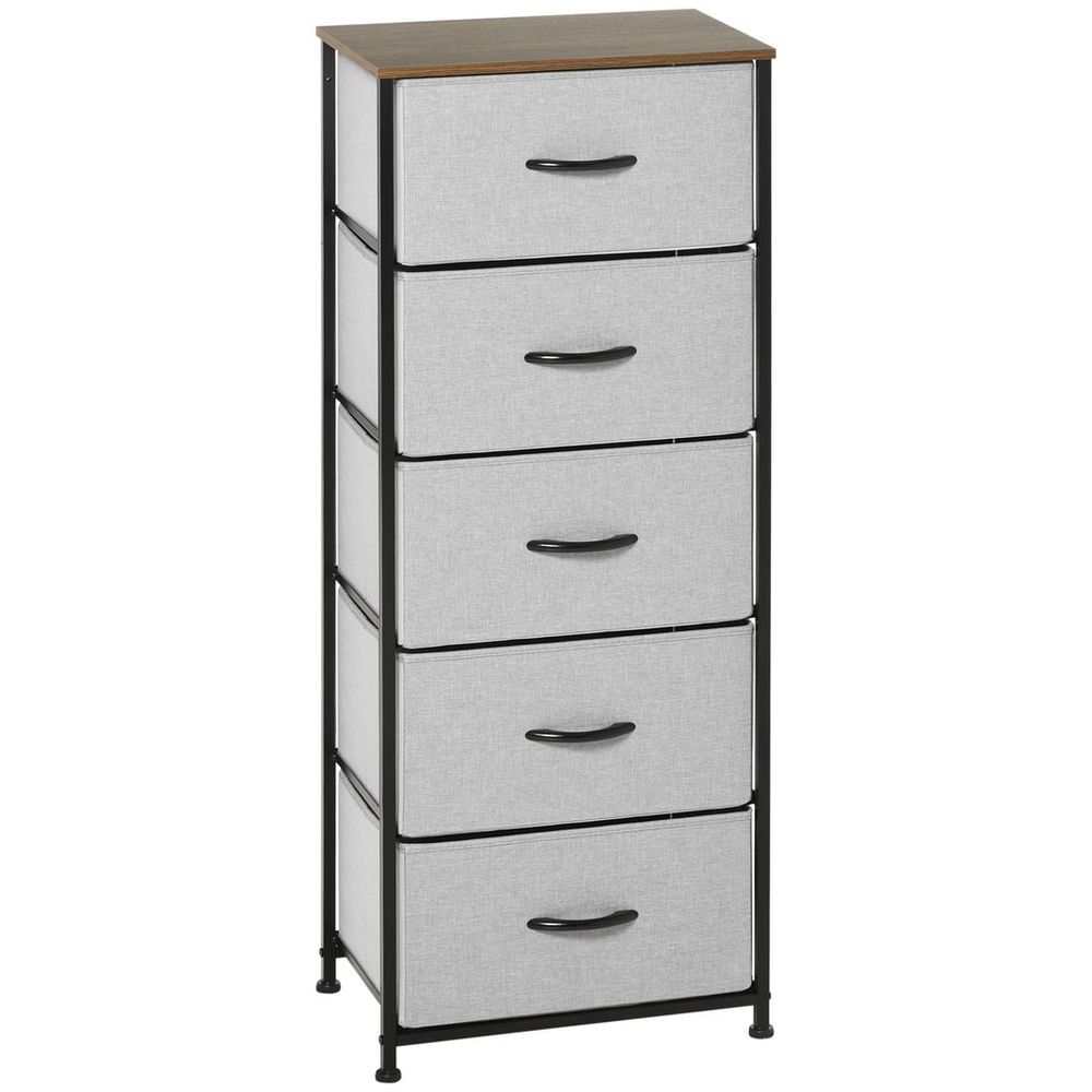 5 Drawer Fabric Chest of Drawers w/ Wooden Top for Closet Hallway Grey - Chest of Drawers from HOMCOM