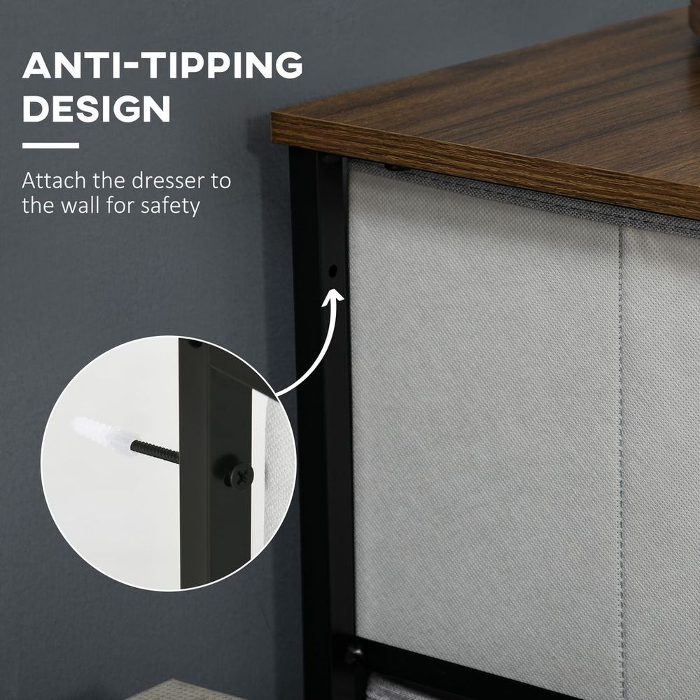 5 Drawer Fabric Chest of Drawers w/ Wooden Top for Closet Hallway Grey - Chest of Drawers from HOMCOM