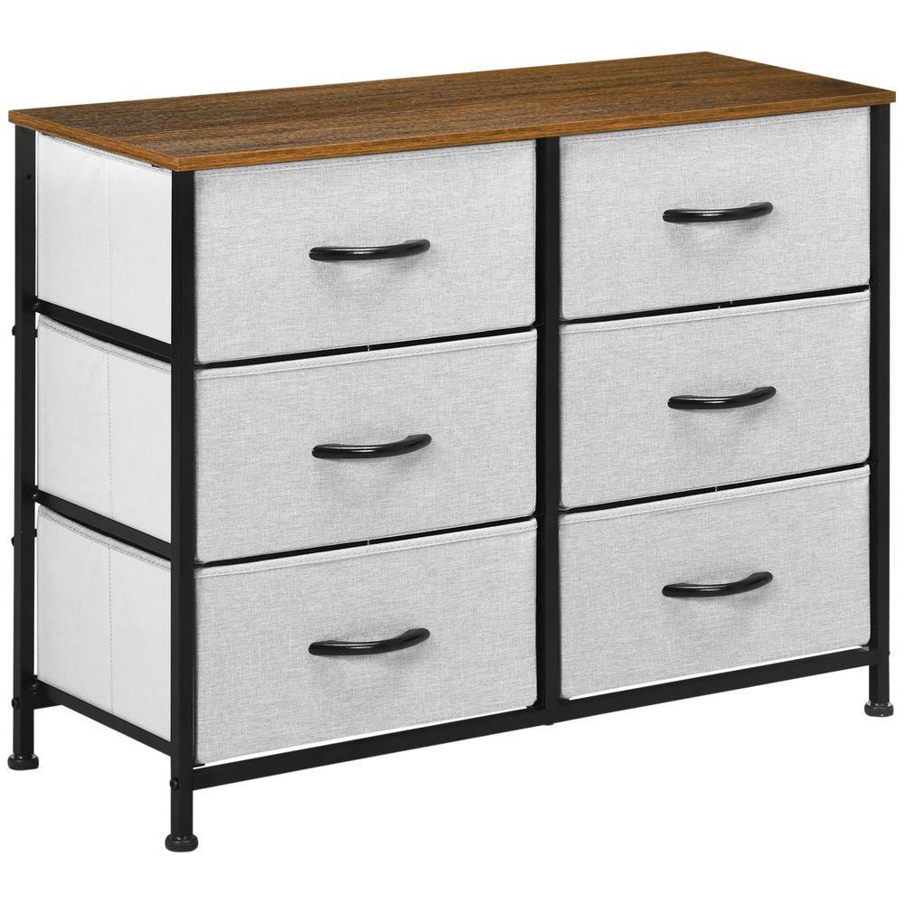 6 Drawer Fabric Chest of Drawers w/ Wooden Top for Closet Hallway Grey - Chest of Drawers from HOMCOM