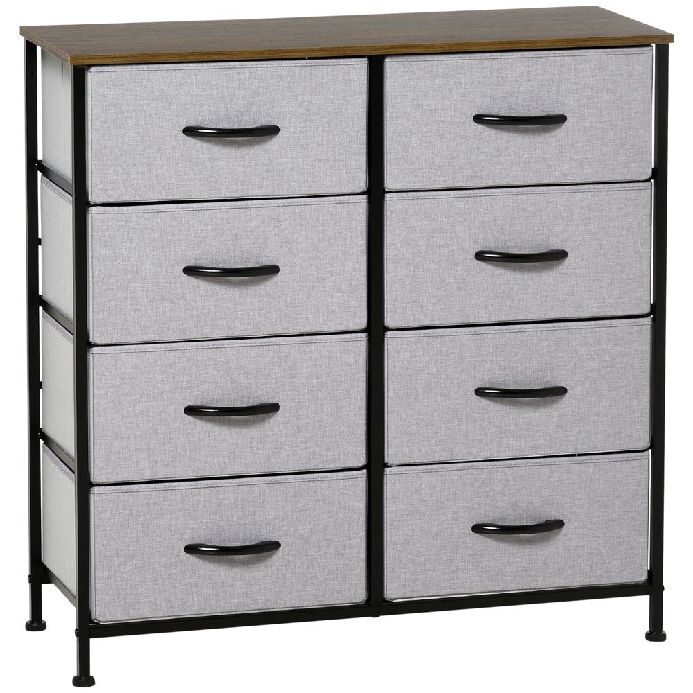 8 Drawer Fabric Chest of Drawers w/ Wooden Top for Closet Hallway Grey - Chest of Drawers from HOMCOM