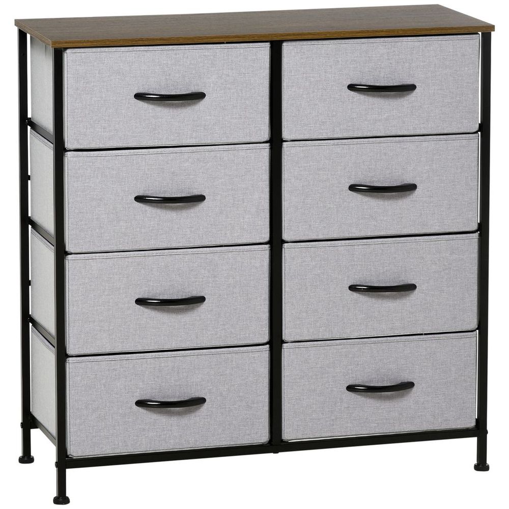 8 Drawer Fabric Chest of Drawers w/ Wooden Top for Closet Hallway Grey - Chest of Drawers from HOMCOM