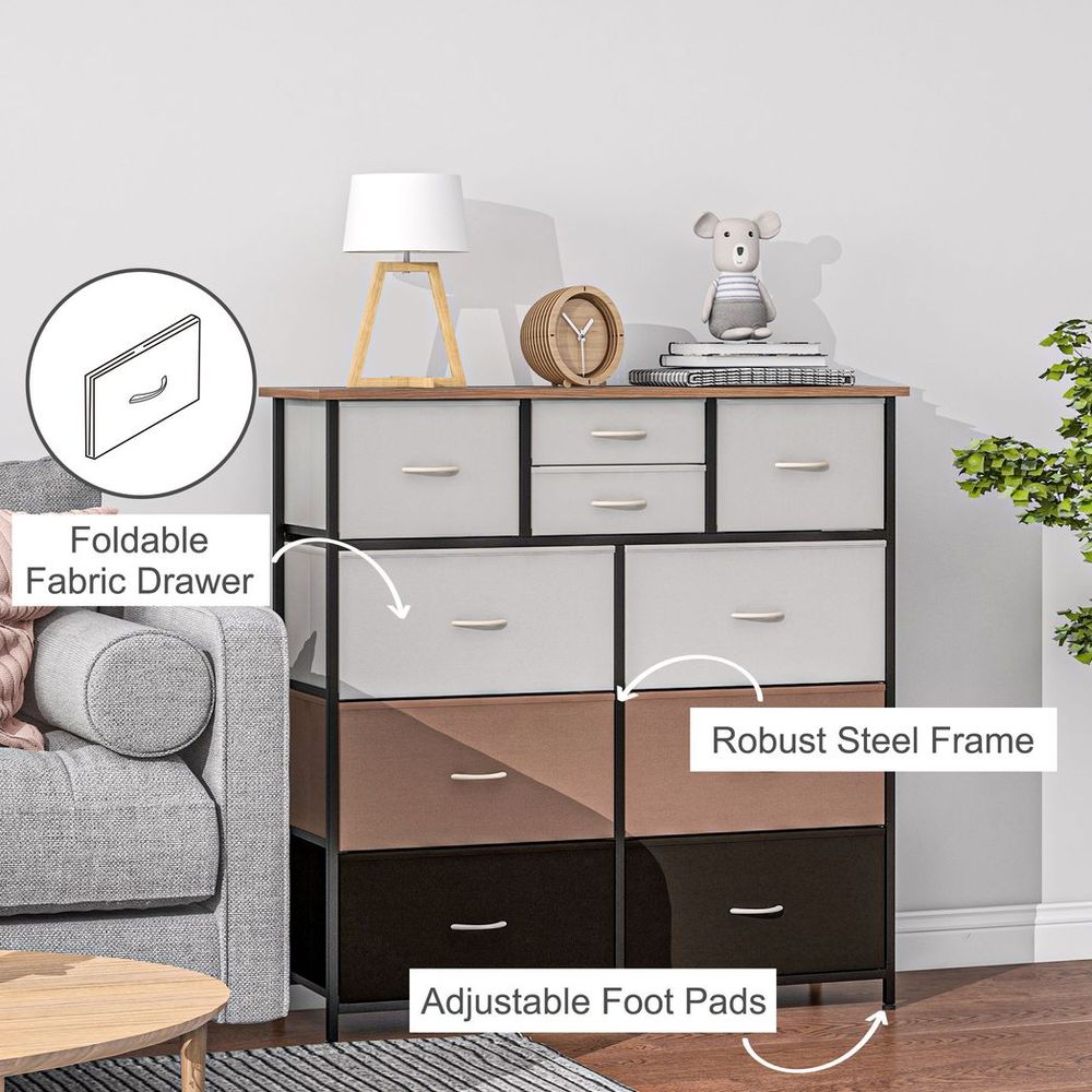 Bedroom Chest of Drawers Fabric Dresser w/ Foldable Drawers Multicolour Homcom - Chest of Drawers from HOMCOM