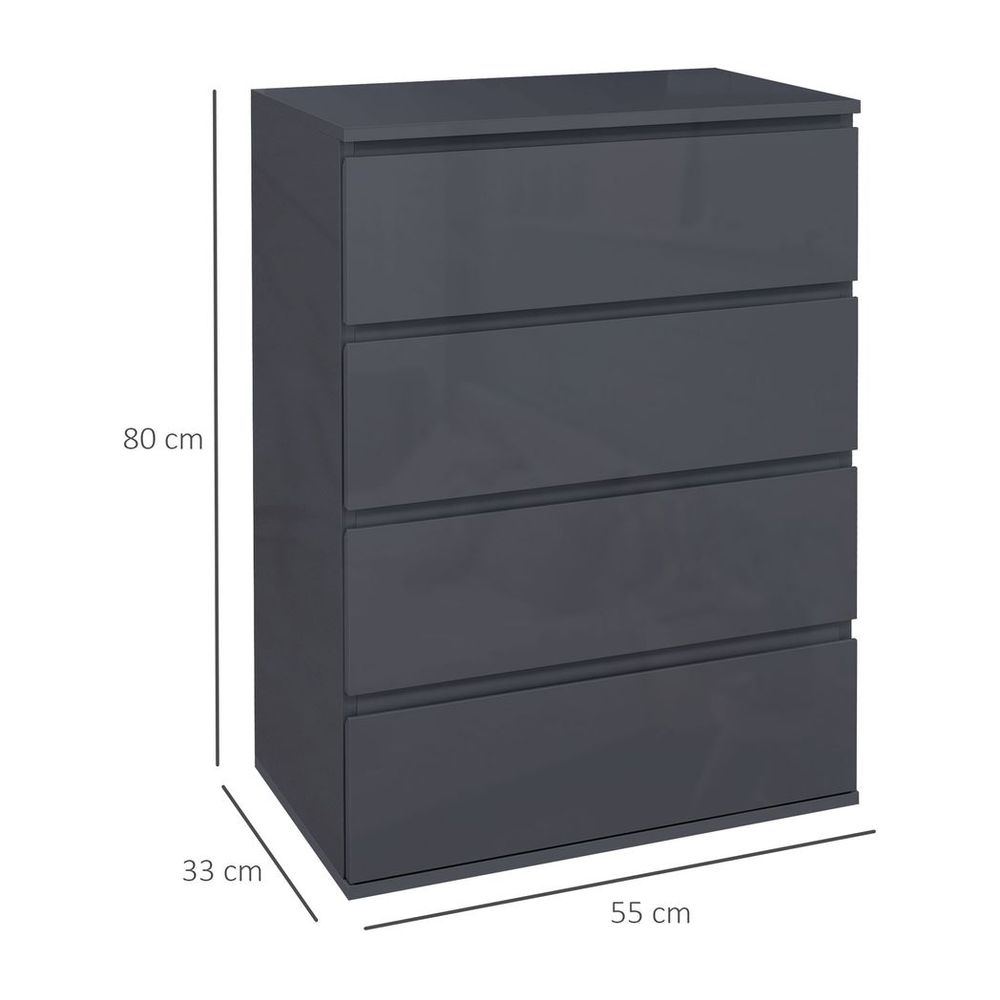 Bedroom Chest of Drawers, High Gloss 4 Drawers Dresser, Drawer Unit - Chest of Drawers from HOMCOM