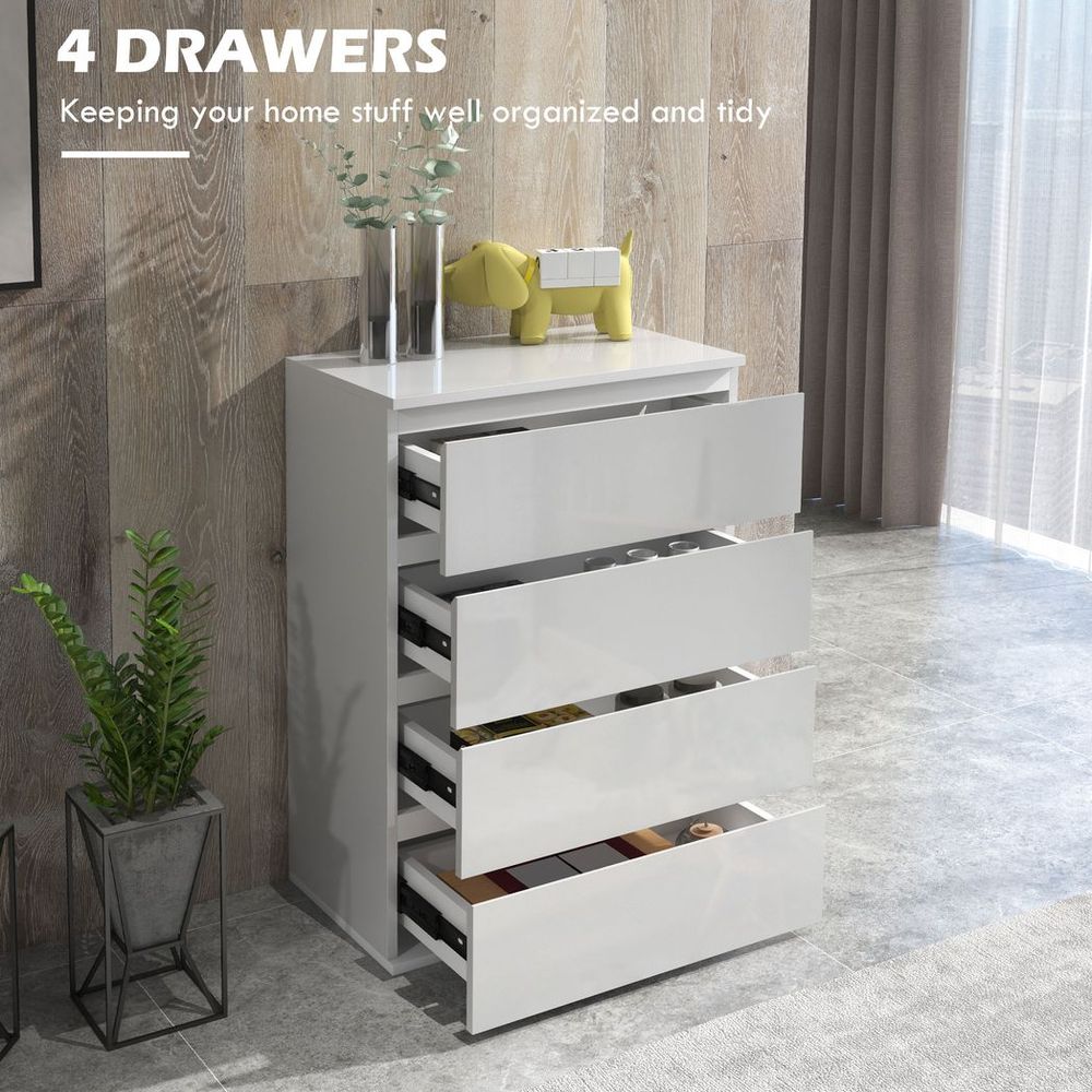 Bedroom Chest of Drawers, High Gloss 4 Drawers Dresser, Drawer Unit - Chest of Drawers from HOMCOM