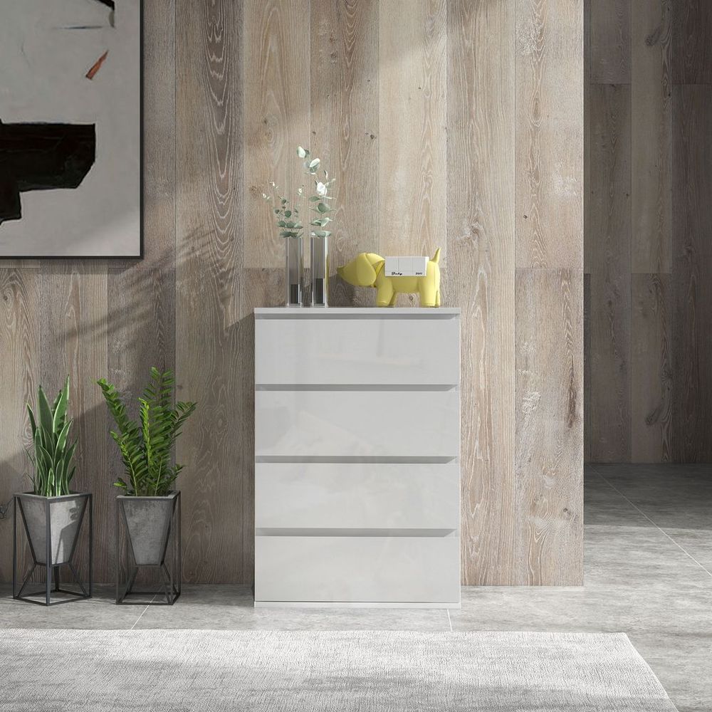 Bedroom Chest of Drawers, High Gloss 4 Drawers Dresser, Drawer Unit - Chest of Drawers from HOMCOM