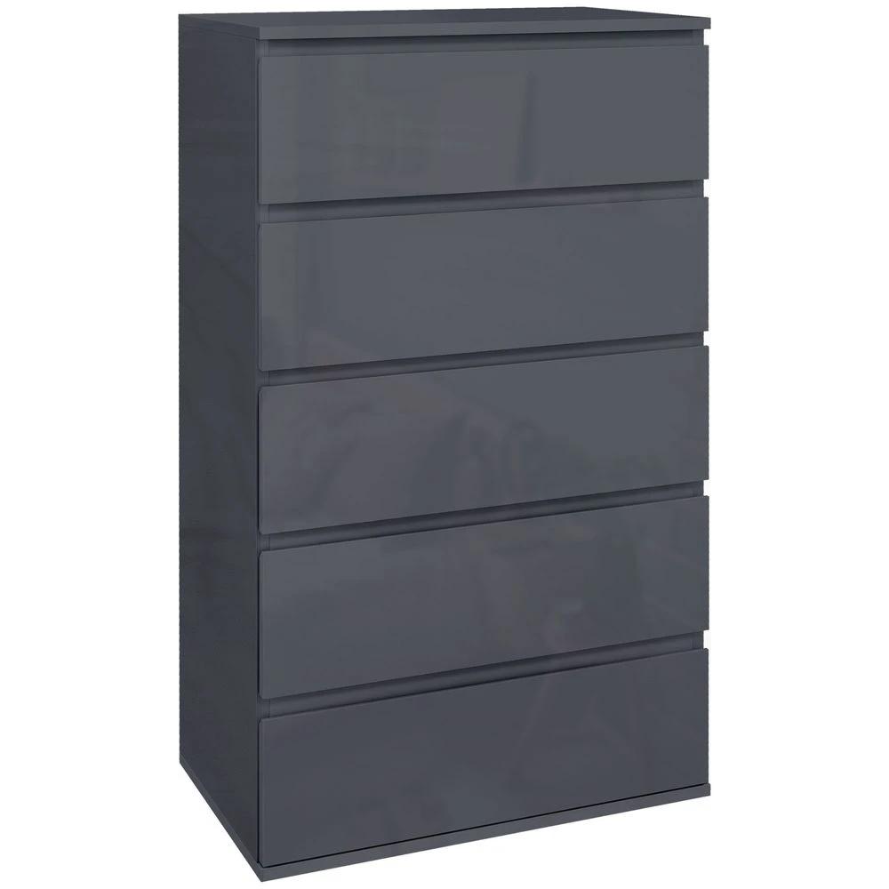 Bedroom Chest of Drawers, High Gloss 5 Drawers Dresser, Drawer Unit by HOMCOM