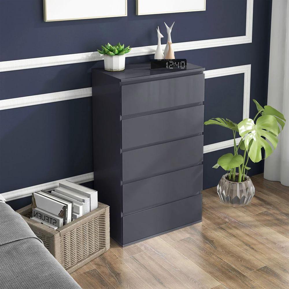 Bedroom Chest of Drawers, High Gloss 5 Drawers Dresser, Drawer Unit by HOMCOM