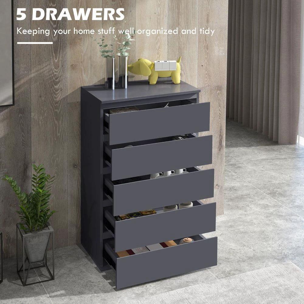 Bedroom Chest of Drawers, High Gloss 5 Drawers Dresser, Drawer Unit by HOMCOM