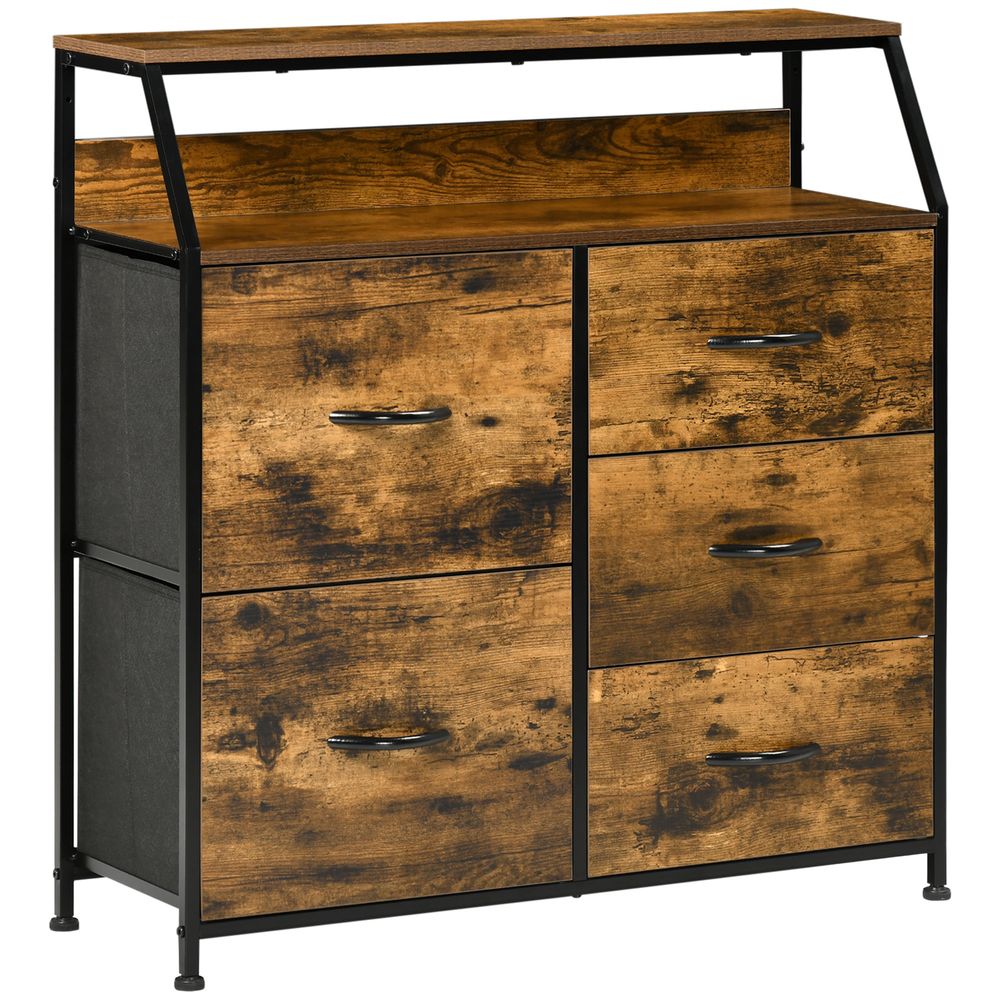 Bedroom Chest of Drawers with 5 Fabric Drawers, Open Shelf, Rustic Brown Homcom - Chest of Drawers from HOMCOM
