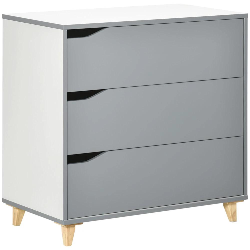 Chest of Drawers 3-Drawer Dresser Storage Cabinet with Solid Wood Legs Grey by HOMCOM