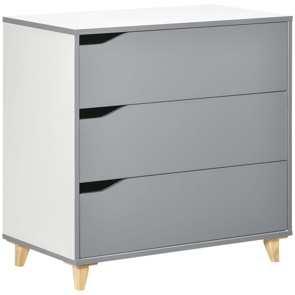 Chest of Drawers 3-Drawer Dresser Storage Cabinet with Solid Wood Legs Grey - Chest of Drawers from HOMCOM