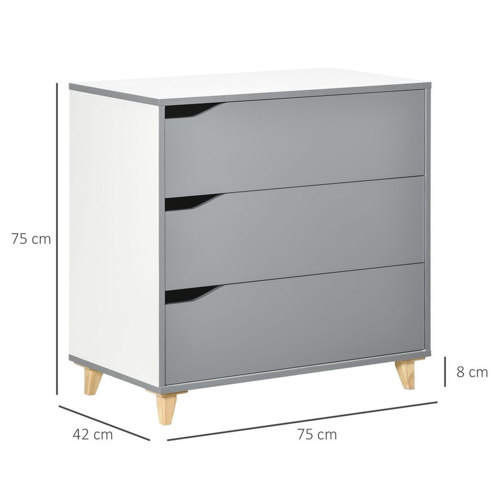 Chest of Drawers 3-Drawer Dresser Storage Cabinet with Solid Wood Legs Grey - Chest of Drawers from HOMCOM