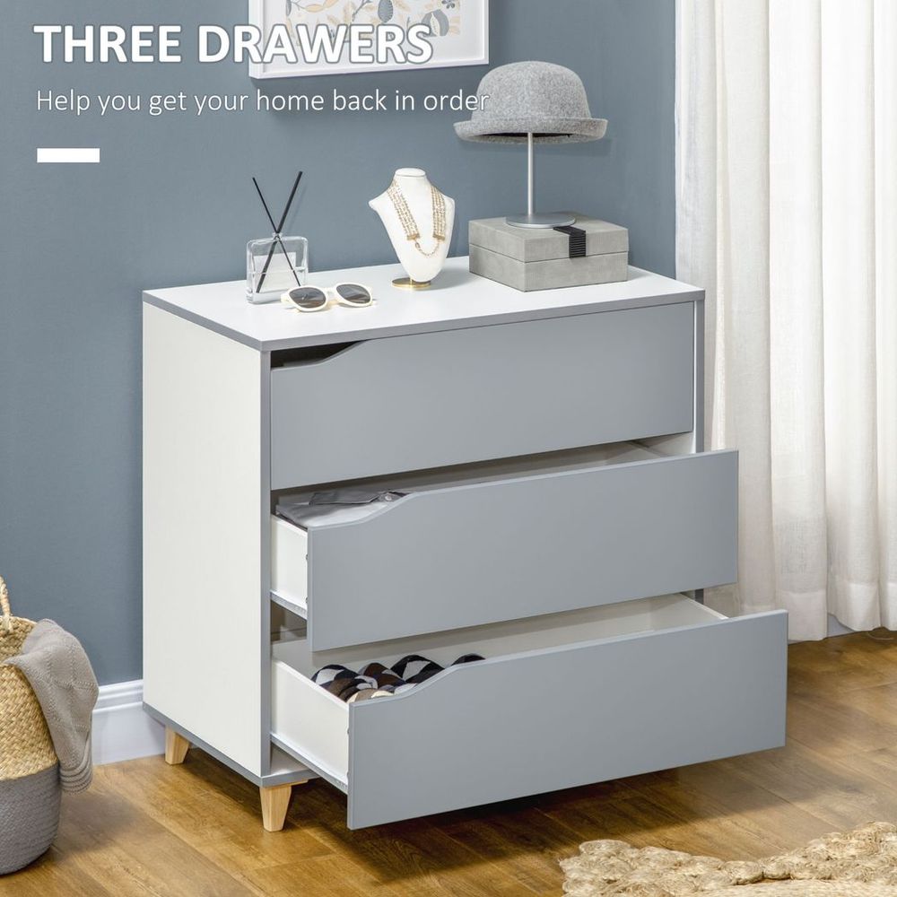 Chest of Drawers 3-Drawer Dresser Storage Cabinet with Solid Wood Legs Grey - Chest of Drawers from HOMCOM