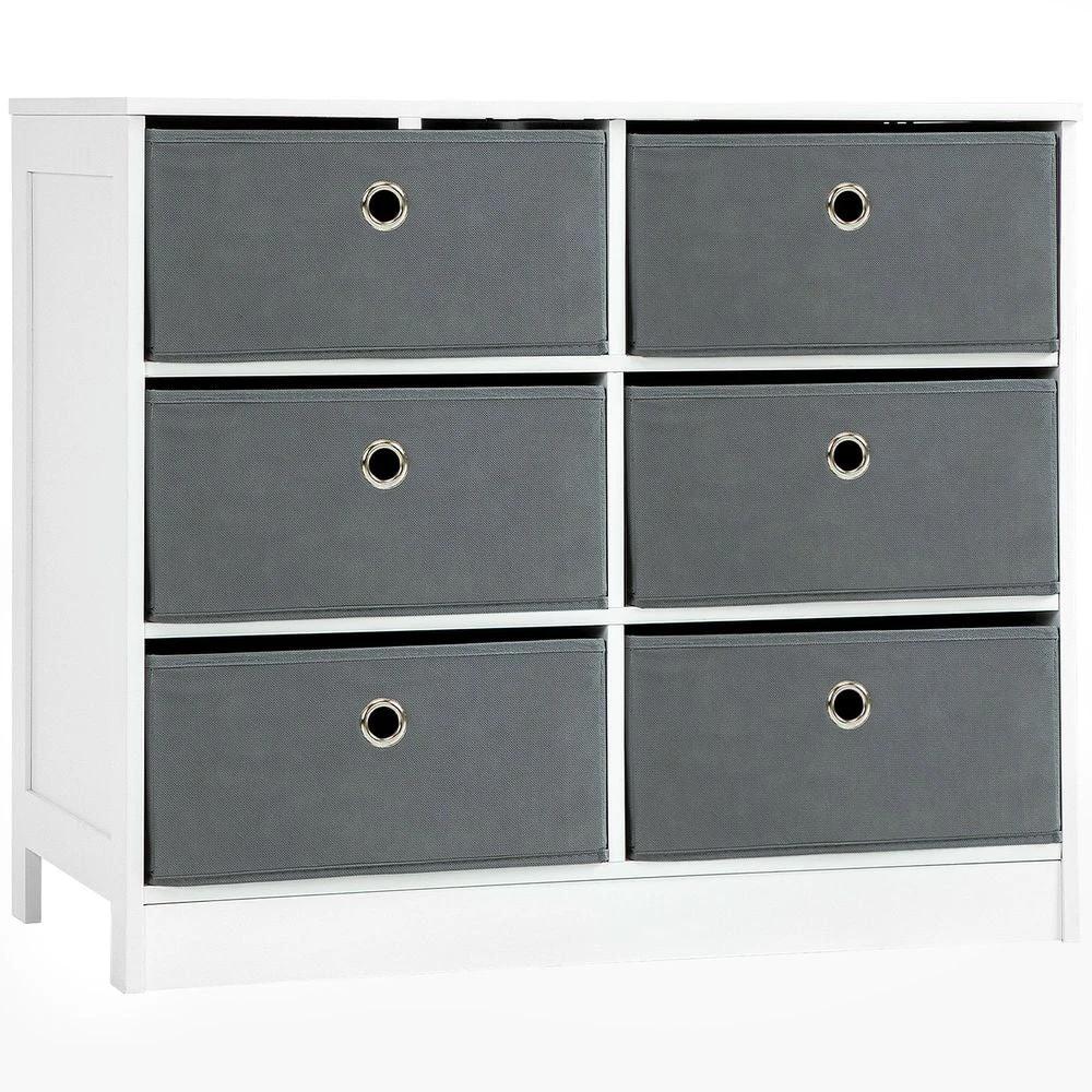 Chests of Drawer, Fabric Dresser Storage Cabinet with 6 Drawers White and Grey by HOMCOM